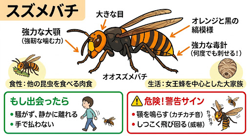 イラストによるスズメバチの解説